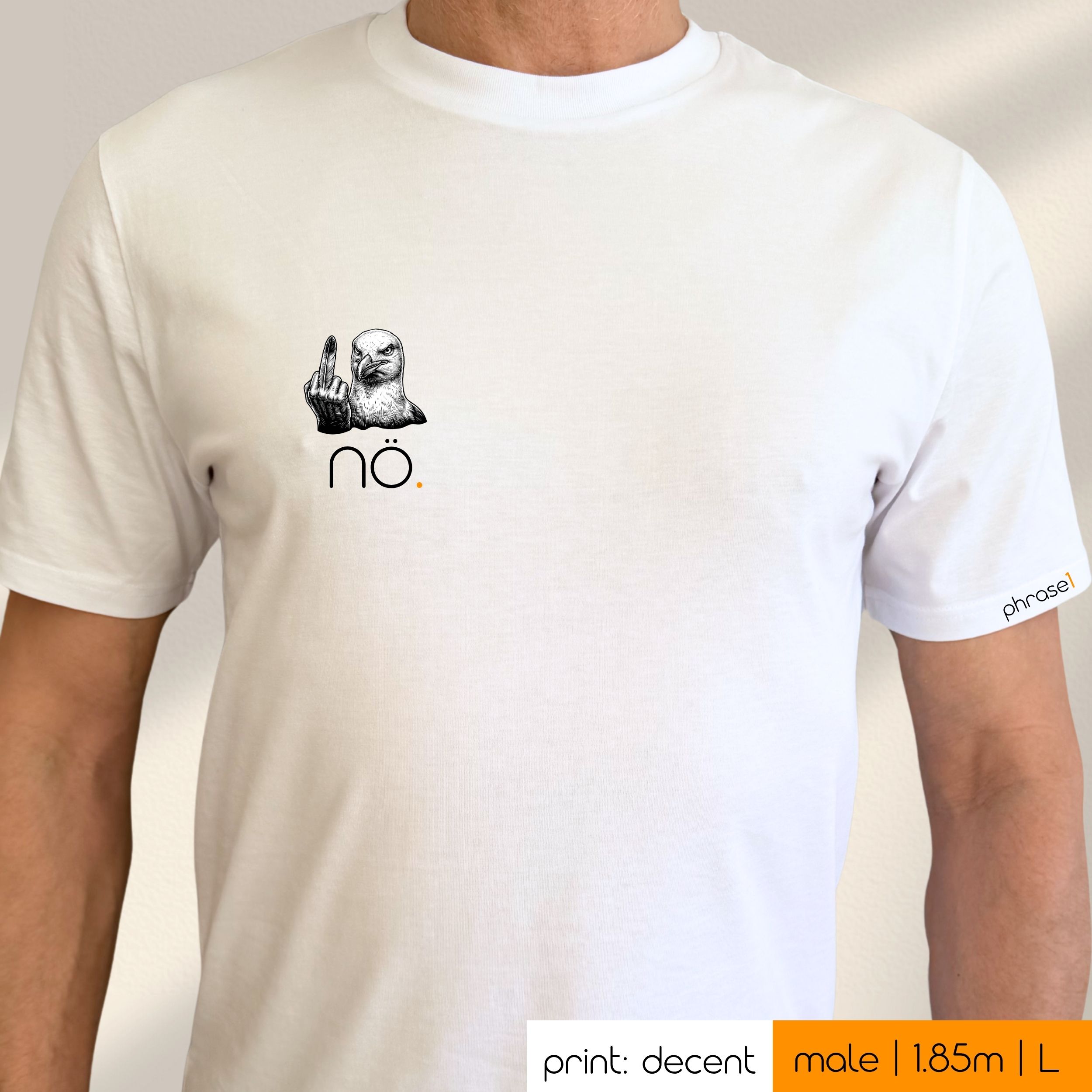 Premium T-Shirt mit Spruch "nö." und visual grimmige Möwe
